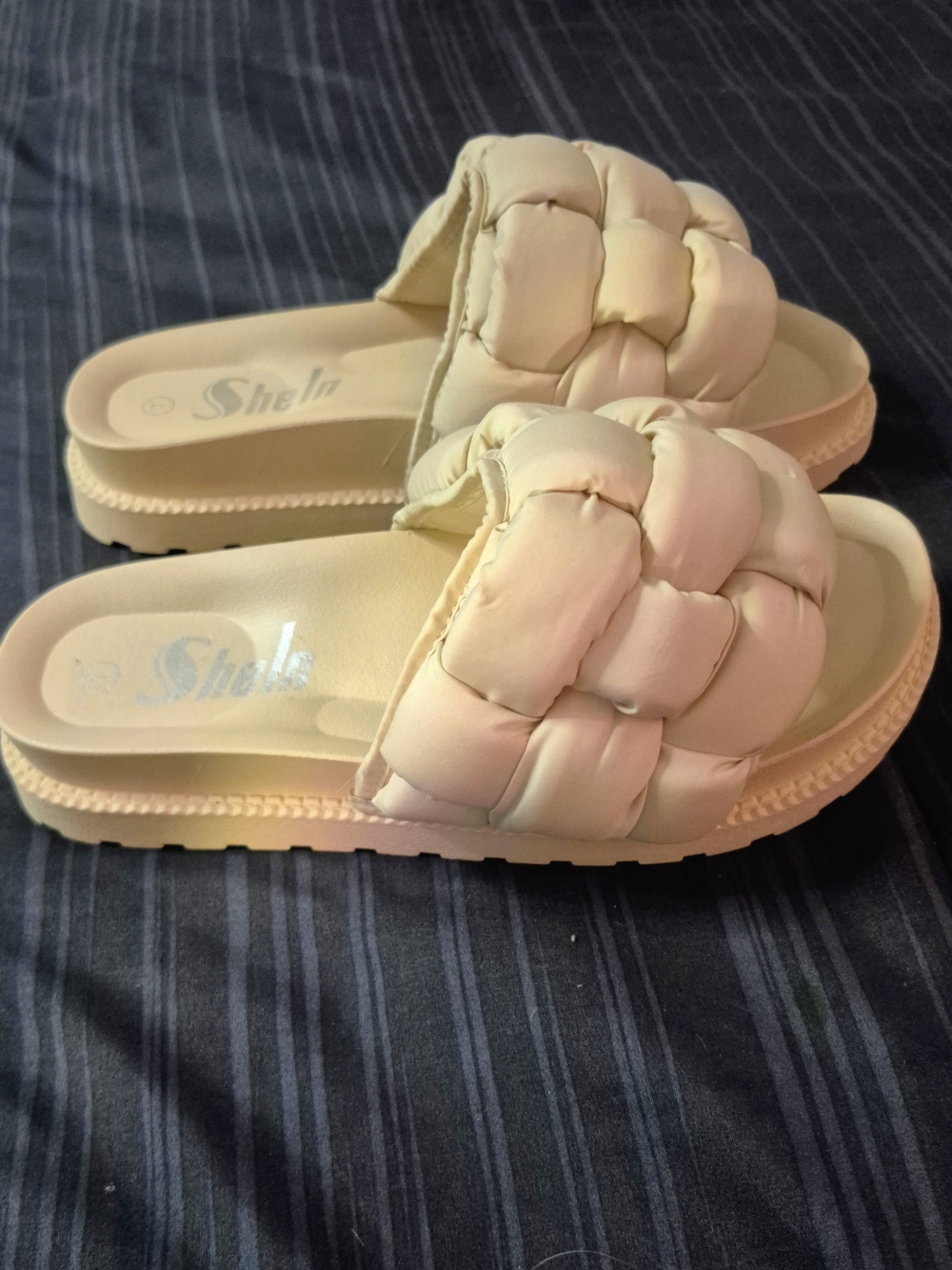 SHEIN Padded Woven Slide Sandals in Cream